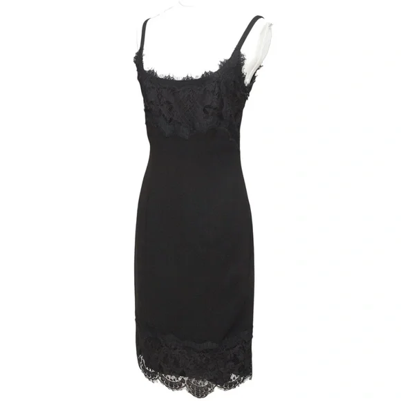 DIANE VON FURSTENBERG Black Dress Lace Spaghetti Strap Knee Length Sz 4 - Picture 3 of 7